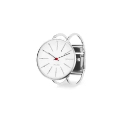 Arne Jacobsen - Bankers Watch Armspange - Ø40 - Weißes Zifferblatt, Stahlarmspange