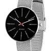 Arne Jacobsen - Bankers Watch - Ø34 - Schwarzes Zifferblatt, Stahlnetzarmband
