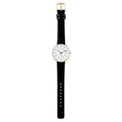 Arne Jacobsen - Bankers Watch weißes Zifferblatt, marineblaues Armband. Ø34