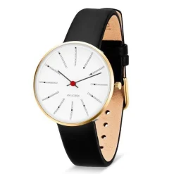 Arne Jacobsen - Bankers Watch weißes Zifferblatt, marineblaues Armband. Ø34