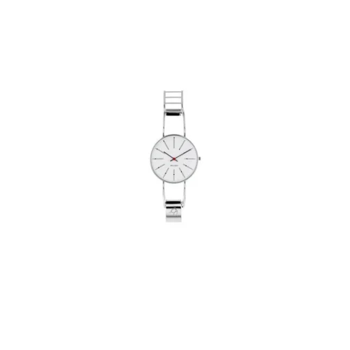 Arne Jacobsen - Bankers Watch Armspange - Ø40 - Weißes Zifferblatt, Stahlarmspange