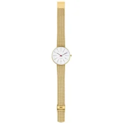 Arne Jacobsen - Bankers Watch mit weißem Zifferblatt und goldenem Netzarmband. Ø34