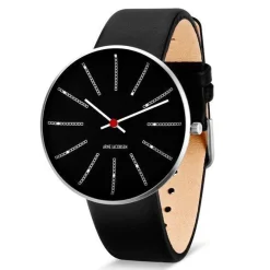 Arne Jacobsen - Bankiersuhr - Ø40 mm - Schwarzes Zifferblatt, schwarzes Armband