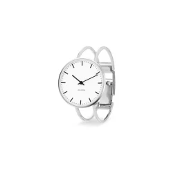 Arne Jacobsen - Rathausuhr Armreif - Ø34 - Weißes Zifferblatt, Stahlarmreif
