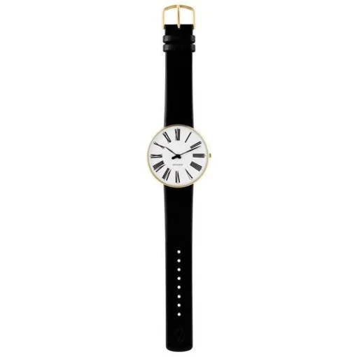 Arne Jacobsen - Römische Uhr - Ø40 - Weißes Zifferblatt, goldenes Netzarmband, IPG-Gehäuse