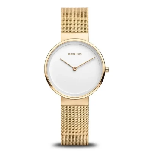 Bering - Klassische Damenuhr in gebürstetem und poliertem Goldduplikat Ø31 mm