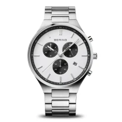 Bering - Titan Chrono Herrenuhr aus gebürstetem Stahl mit weißem Zifferblatt