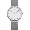Bering - Ultra Slim Damenuhr mit weißem Zifferblatt und gebürstetem Stahl