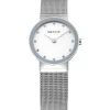 Bering Klassische Damenuhr in poliertem Silber und weißem Zifferblatt 26 mm