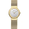 Bering Klassische Damenuhr in poliertem Gold mit goldenem Netzarmband
