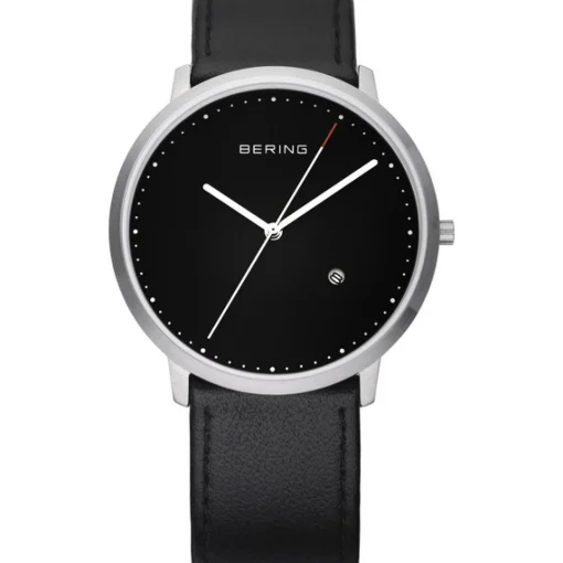 Bering klassische herrenuhr in gebürstetem silber mit weißem zifferblatt**