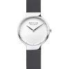 Bering Max René Damenuhr in poliertem Silber mit grauem Silikonarmband