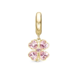 Christina - Pink Heart Clover Charm in vergoldete für Lederarmband