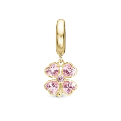 Christina - Pink Heart Clover Charm in vergoldete für Lederarmband