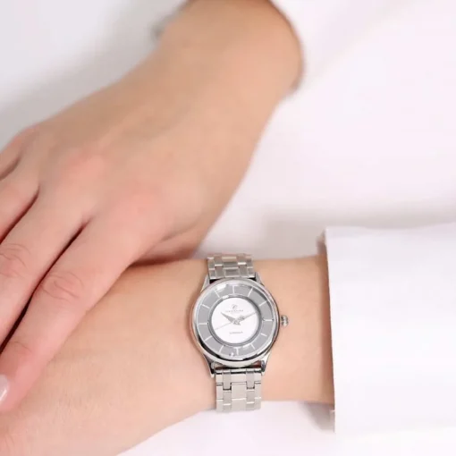 Christina Collect - Uhr aus Silber mit weißem Zifferblatt und Stoppern