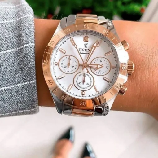Festina - Boyfriend Collection Diamond in rosa Bi-Color mit silbernem Zifferblatt