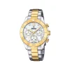 Festina - Chrono Damenuhr aus vergoldetem Stahl mit weißem Zifferblatt und Zirkonia