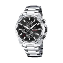 Festina - Chrono Sport Herrenuhr aus Silber mit schwarzem Zifferblatt