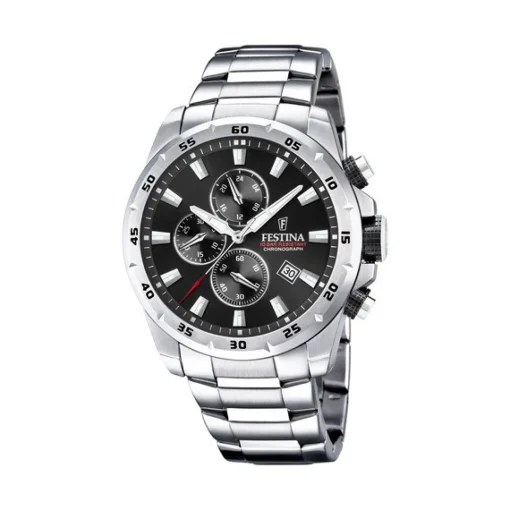 Festina - Chrono Sport Herrenuhr aus Silber mit schwarzem Zifferblatt