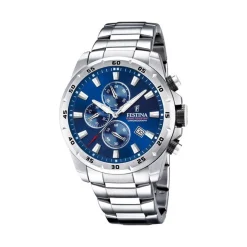 Festina - Chrono Sport Herrenuhr aus Silber mit blauem Zifferblatt