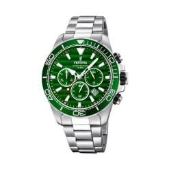 Festina - Chronograph Herrenuhr aus Silber mit grünem Zifferblatt und Lünette