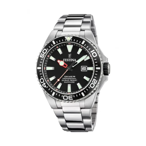 Festina - Diver Herrenuhr in Stahl mit Schwartzem Zifferblatt