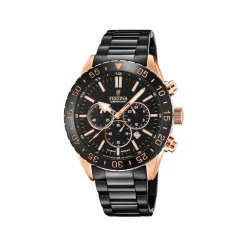 Festina - Herrenuhr Chrono Ceramic in Stahl schwarz/roségold mit schwarzem Zifferblatt