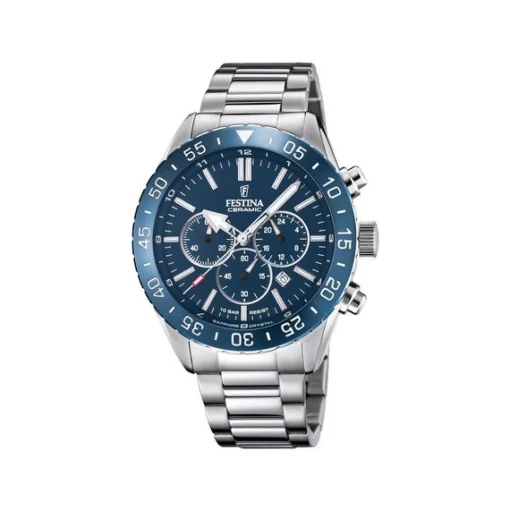 Festina - Herrenuhr Chrono Ceramic aus Stahl mit blauem Zifferblatt