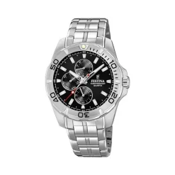 Festina - Multifunktions-Herrenuhr aus Silber mit schwarzem Zifferblatt