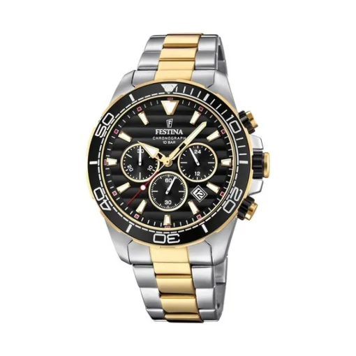 Festina - Prestige Herrenuhr mit zweifarbigem goldenen Doppelzifferblatt und schwarzem Zifferblatt
