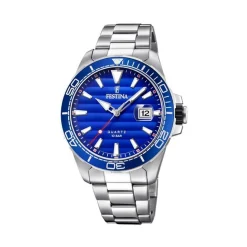 Festina - Prestige Herrenuhr aus Silber mit blauem Zifferblatt