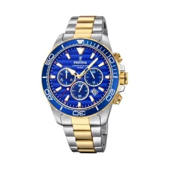 Festina - Prestige Herrenuhr mit zweifarbigem goldenen Doppelzifferblatt und blauem Zifferblatt