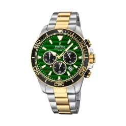 Festina - Prestige Herrenuhr in zweifarbigem Gold doppelt mit grünem Zifferblatt