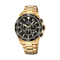 Festina - Prestige Herrenuhr in Gold doppelt mit schwarzem Zifferblatt und Stoppuhr