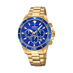 Festina - Prestige Herrenuhr in Gold doppelt mit blauem Zifferblatt und Stoppuhr