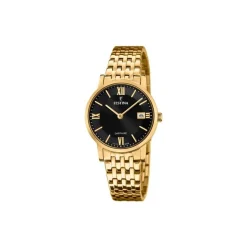 Festina - SWISS MADE Damenuhr in Gold doppelt mit schwarzem Zifferblatt