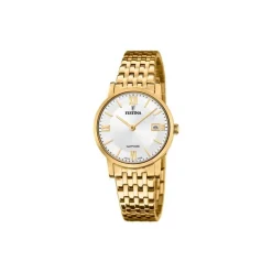 Festina - SWISS MADE Damenuhr in Gold doppelt mit weissem Zifferblatt