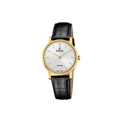 Festina - SWISS MADE Damenuhr in Gold doppelt mit geprägtem Lederband