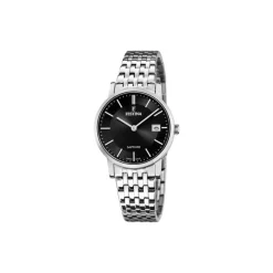 Festina - SWISS MADE Damenuhr aus Stahl mit schwarzem Zifferblatt