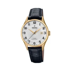 Festina - SWISS MADE Herrenuhr in Gold doppelt mit schwarzem Krokolederband