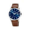 Festina - SWISS MADE Herrenuhr aus Stahl mit braunem Lederband