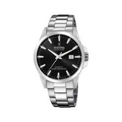Festina - SWISS MADE Herrenuhr aus Stahl mit schwarzem Zifferblatt