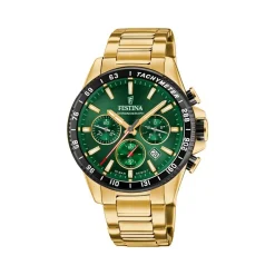 Festina - Zeitloser Chrono Herrenuhr in Gold mit grünem Zifferblatt