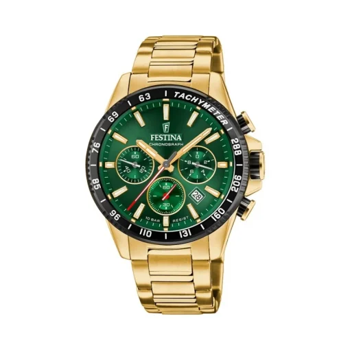 Festina - Zeitloser Chrono Herrenuhr in Gold mit grünem Zifferblatt