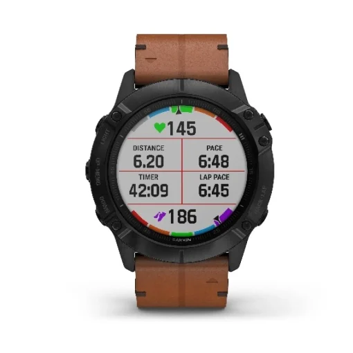 Garmin fenix 6X Pro und Sapphire, Schwarz DLC mit kastanienbraunem Lederband