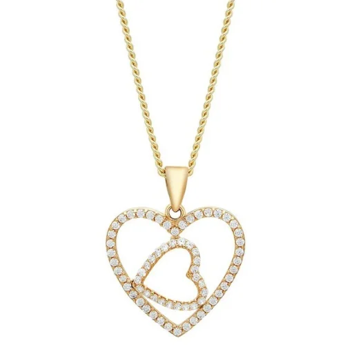 Herzanhänger aus 8kt. Gold mit 2 Herzen und Zirkonias