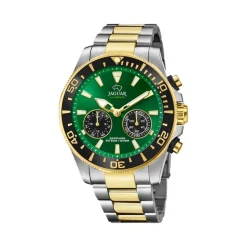 Jaguar - Herren-Hybrid-Taucheruhr aus zweifarbigem Silber mit grünem Zifferblatt