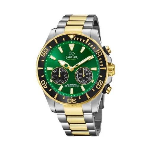 Jaguar - Herren-Hybrid-Taucheruhr aus zweifarbigem Silber mit grünem Zifferblatt