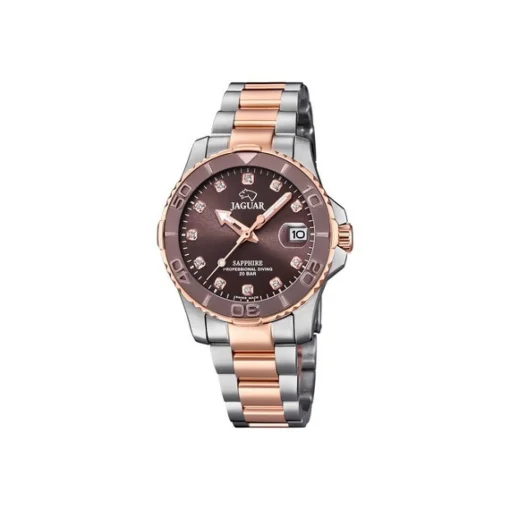 Jaguar - Lady's Diver Damenuhr aus rosafarbenem Bi-Comor-Silber mit burgunderrotem