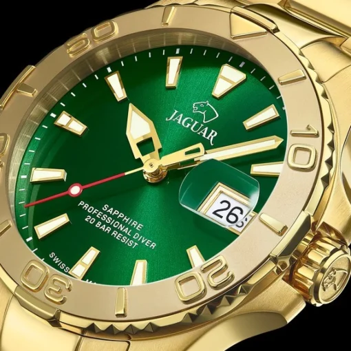 Jaguar - Unisex Executive Diver mit grünem Zifferblatt und vergoldetem Armband